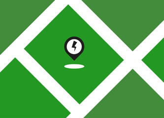 Electric vehicle icon. Map of electric vehicle charging stations.