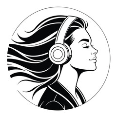 Woman with headphones in a circular frame listening