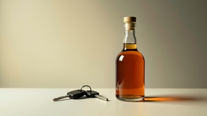 Close up of desktop bottle car key items