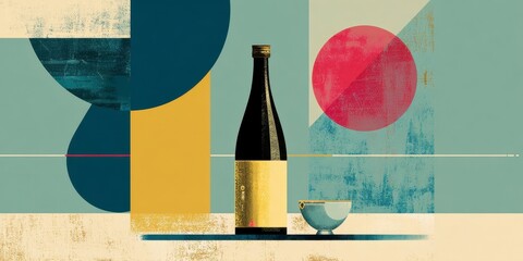 Artistic Still Life with Sake Bottle and Cup