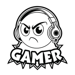 Angry Gamer Face with Headphones and Word Gamer vector.