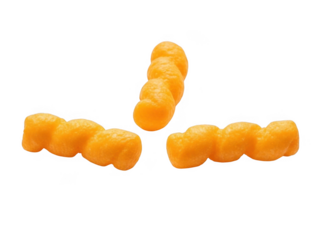Three curled snacks on white background isolated on transparent background