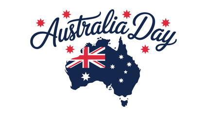 Australia Day typography design with Australian map and national flag elements, patriotic celebration artwork for greeting card, poster, banner and social media © Zavivec
