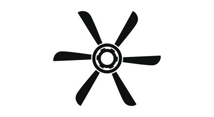 A striking black and white illustration depicting a circular fan with curved blades a bold silhouette © Kuntol02