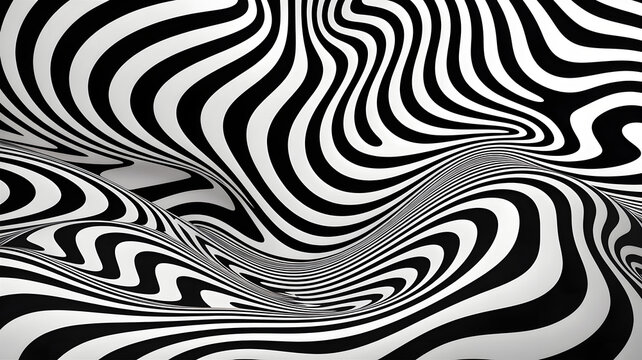 abstract geometric wallpapers A black and white abstract optical illusion with wavy lines and a mesmerizing pattern - Powered by Adobe