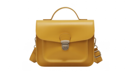 Yellow leather messenger bag isolated on a transparent background