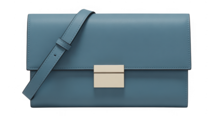 Blue leather clutch bag with gold clasp blue clutch isolated on a transparent background