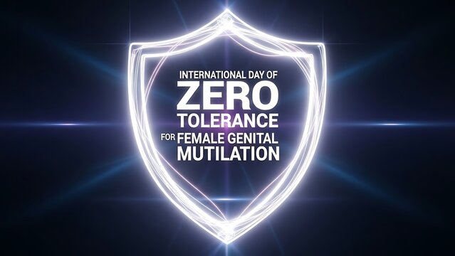 International day of zero tolerance to female genital mutilation awareness campaign symbol with glowing shield