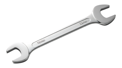A silver adjustable wrench lies diagonally on a black background, showcasing its dual open-ended design.