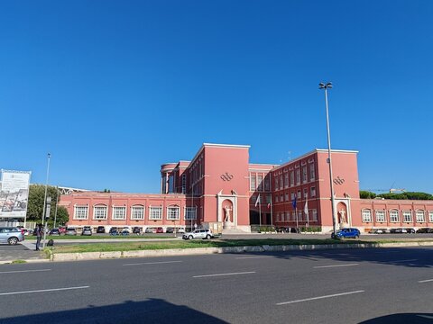 Rome, Italy - October 15, 2025, perspective view of the architectural complex of CONI's Palazzo H (or Palace of the National Sports Federations) in Viale Tiziano.