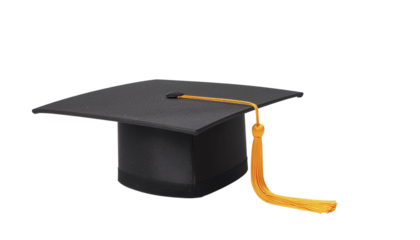 Graduation cap with tassel isolated on a white surface, a symbol of academic ready for compositing on white and transparent background
