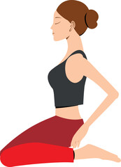 Woman in Vajrasana yoga pose seated meditation and flexibility illustration isolated on white background for wellness and fitness content