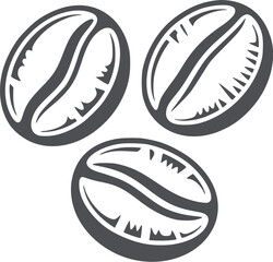 Three black and coffee beans in outline style