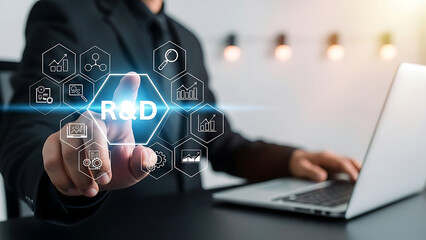 Businessman interacting with futuristic digital interface