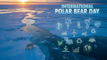 International polar bear day awareness campaign with eco friendly icons on melting ice