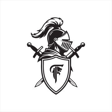 Knight shield emblem medieval warrior vector logo