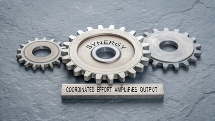 Synergy of interlocking gears representing coordinated effort and amplified output in mechanical systems