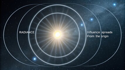 Luminous concentric rings radiating from a bright celestial center in deep space, illustrating influence and cosmic alignment