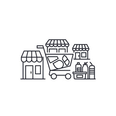 Fototapeta premium Minimalist Line Drawing of Local Market Scene with Shops and Goods