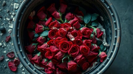 Thrown away bouquet of roses symbolizing Valentine rejection and wasted effort