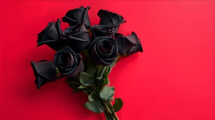 Anti valentines day black rose bouquet on white background
