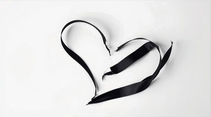 Anti valentines broken heart symbol made of torn black ribbon