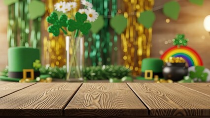 St. patrick's day decorations on wooden table