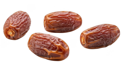 Four whole dates on a white background