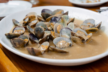 Typical seafood dish from the province of C&aacute;diz "clams in marinara sauce"