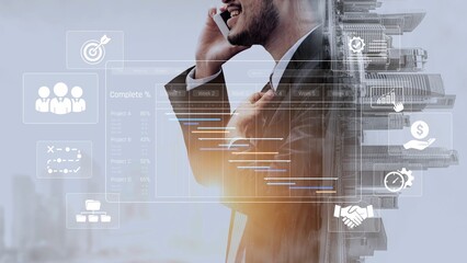 Project management dashboard showing timeline, tasks, milestones, and workflows for planning,...
