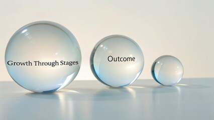 Three Translucent Glass Spheres Showing Stages and Outcome Illuminated by Soft Light