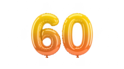 Golden 60 number balloons celebration isolated on a transparent background
