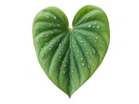 Heart shaped green leaf with water droplets on black isolated on a transparent background - Powered by Adobe
