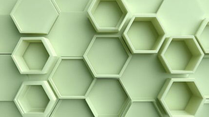 Abstract Green Hexagonal Grid Design with Soft Shadows and Clean Aesthetic for Modern Backgrounds