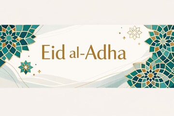 Eid al-Adha Banner with Islamic Geometric Motif and Gold Text