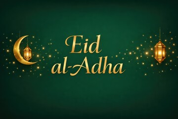 Eid al-Adha With Hanging Lanterns and Golden Bokeh Background