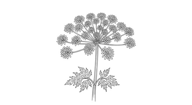 Hand-drawn botanical illustration of a cow parsnip plant in a vintage sketch style isolated on a plain white background for design.
