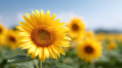 Vibrant sunflower in full bloom under a clear blue sky