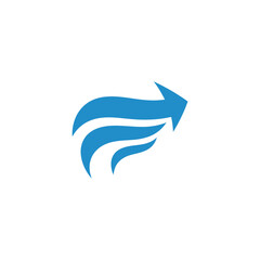 Fototapeta premium Dynamic blue arrow icon symbolizing movement and direction on a clean white background