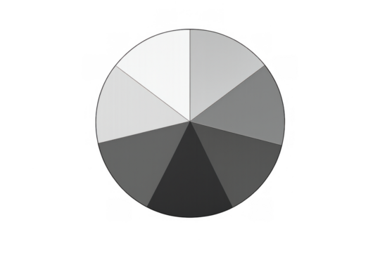 Grayscale pie chart presenting data analysis and business information on a transparent background - Powered by Adobe