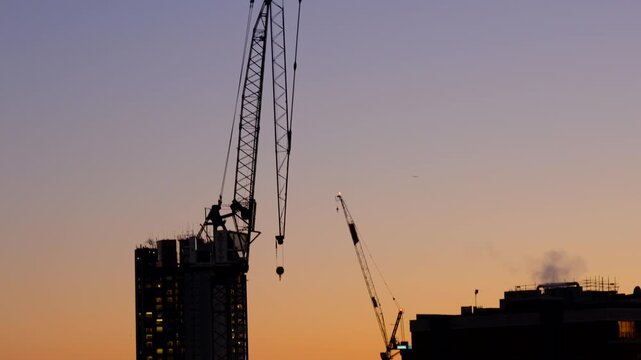 Mayfair Construction Site Cranes, City Aerial View, Cityscape, Buildings, Rooftops, London Urban Skyline, England, United Kingdom | Captured From Oxford Street