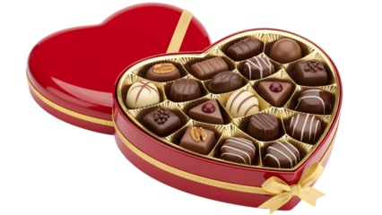 Open Red Heart-Shaped Box Filled with Assorted Gourmet Chocolates