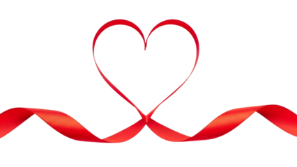 Elegant red ribbon forming a heart shape against a black background