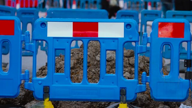 Traffic Barriers, Urban Roadworks Safety, Street Repairs, Security, Access Control, Temporary Construction Site Barrier, London, UK