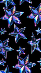 Iridescent Neon Star Pattern on Black Background