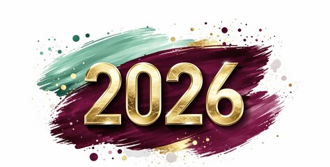 Golden 2026 text on colorful brushstroke background