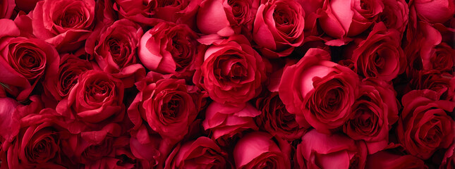 Vibrant background of blooming red roses with rich texture and detail