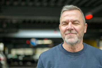 Mature Man Portrait With Closed Eyes