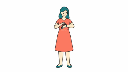 Fototapeta premium Woman checking smart watch on her wrist, modern lifestyle illustration