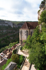 Village of Rocamadour in France, perched on a cliff in a valley